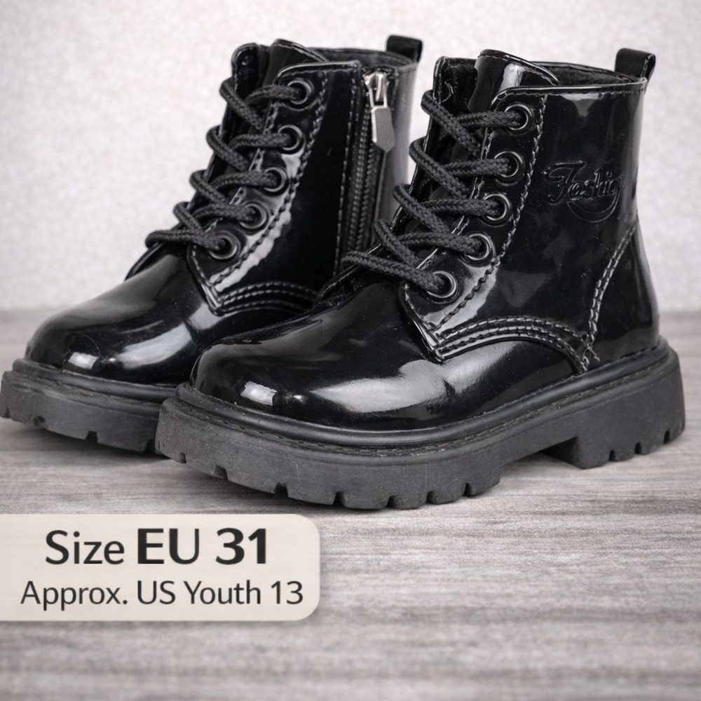 Kids Black Lace-Up Boots